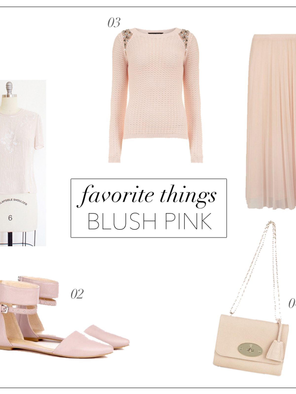 favorite things, blush pink, blush maxi skirt, blush flats, blush dorsay, blush bag, blush top, blush sweater, mulberry, millay vintage, sole society, dorothy perkins
