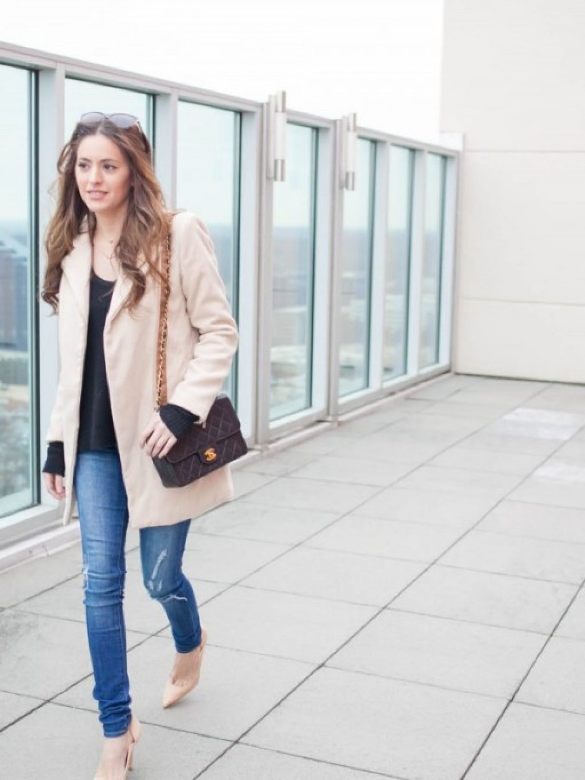 atlanta style blogger, business casual, weekend brunch, meeting outfit, winter outfit ideas, nude zara court room heels, dittos denim leggings, black cashmere sweater Calypso St. Bart, chanel, bella bag, Lookbook store, Vintage Inspired Camel Coat