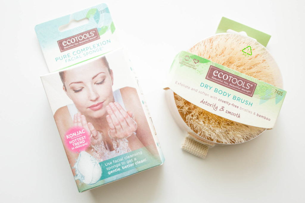 bubble bath essentials, essential oils, ecotools Dry Body Brush, Ecotools Complexion Facial Sponge