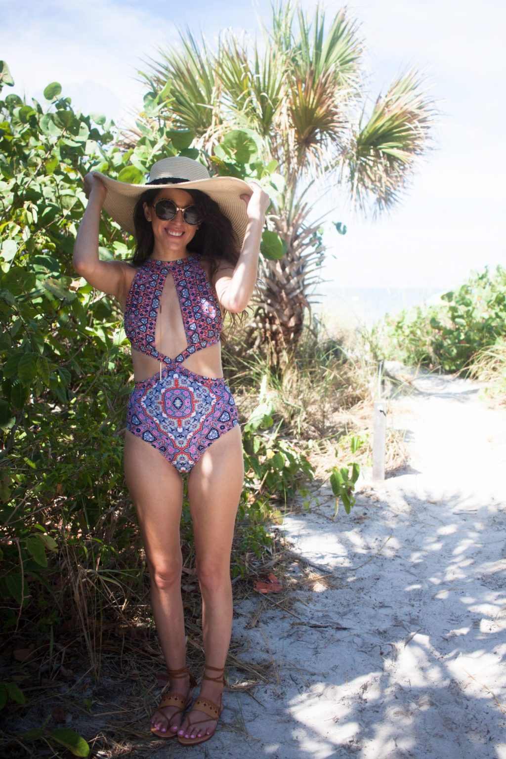 sanibel, captiva, cayo costa, cabbage key, shopbop, MINKPINK Wild For The Night Swimsuit, custom sunhat, Soludos Flat Lace Up Sandals, beach style, summer style, cute one piece swimsuits