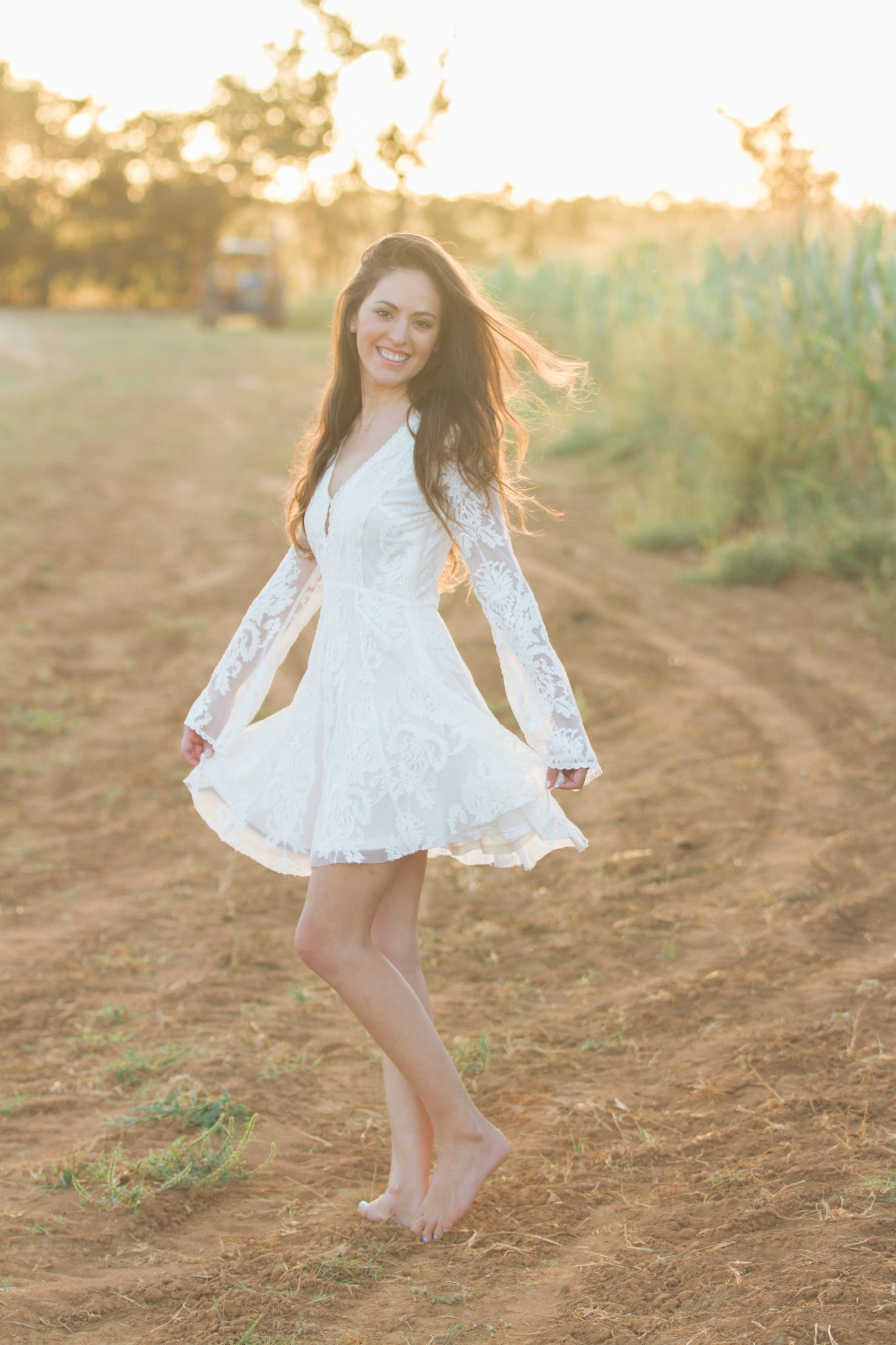 sundress in the fall, how to wear summer clothes in the fall, backlight, cornfield, fall outfit ideas