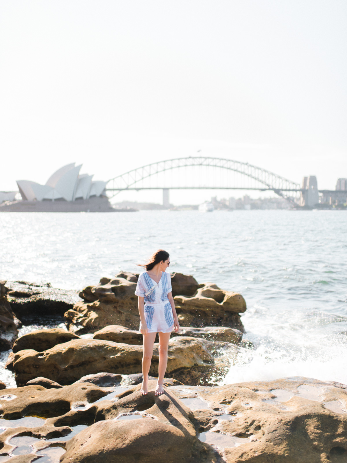mrs macqueries chair, sydney, australia, best view of the sydney opera house, where to go in sydney, what to do in sydney, white and blue romper