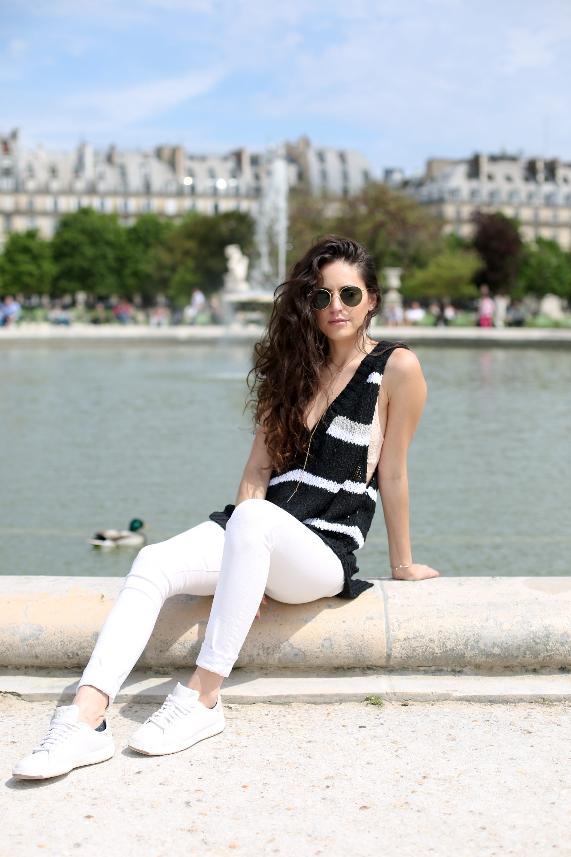 where to go in Paris, what to wear in paris, casual striped, spring outfit ideas, spring style, how to style a sweater tank, parisian style, casual parisian style, casual style, how to style sneakers, travel outfit ideas