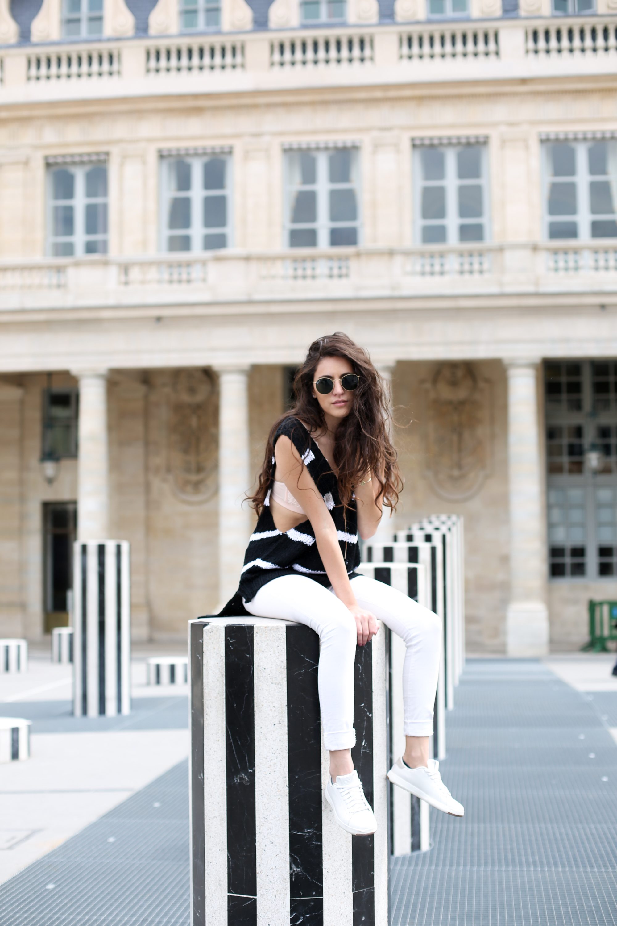 where to go in Paris, what to wear in paris, casual striped, spring outfit ideas, spring style, how to style a sweater tank, parisian style, casual parisian style, casual style, how to style sneakers, travel outfit ideas