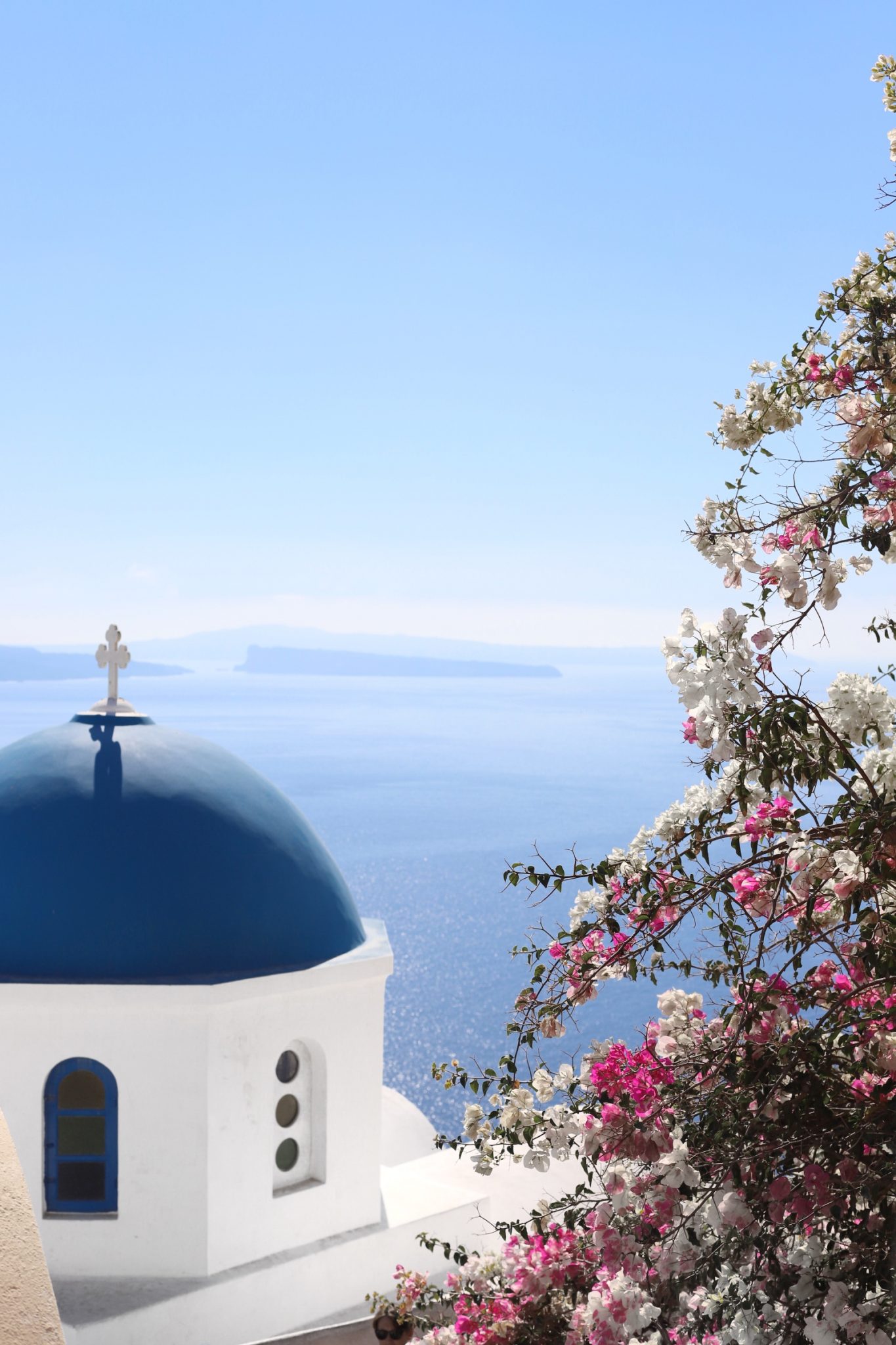 oia santorini, blue domes, where to go in oia, where to go in santorini, greece, south moon under ABBELINE EMBROIDERED SCOOP BACK COLD SHOULDER TOP, what to wear in santorini, white and blue outfit, summer outfit ideas, greece outfit ideas, travel style inspiration
