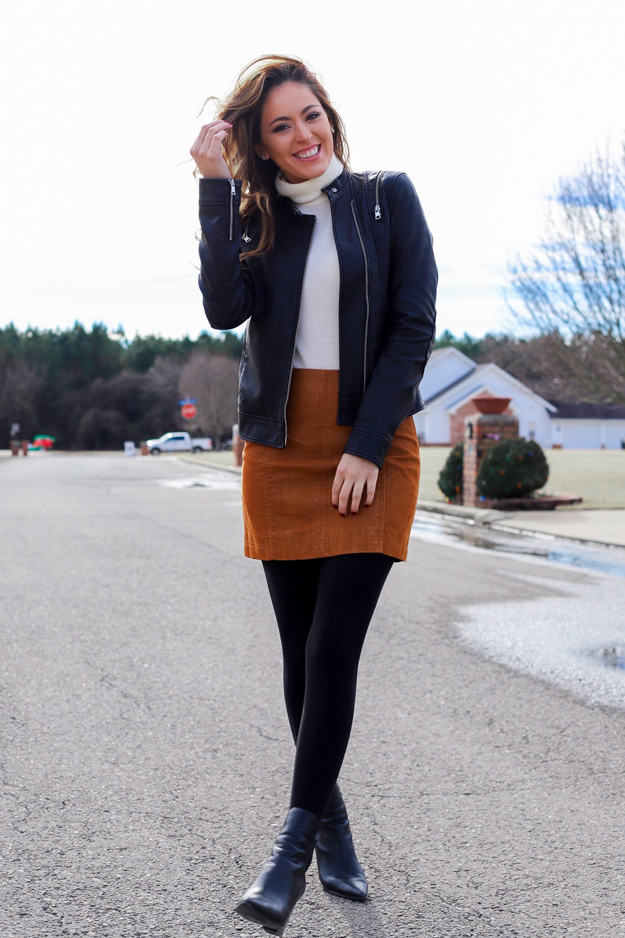 winter style, winter outfit ideas, how to wear a mini skirt in the winter, how to wear tights, how to style a captains hat, free people modern femme mini skirt, how to wear a turtleneck