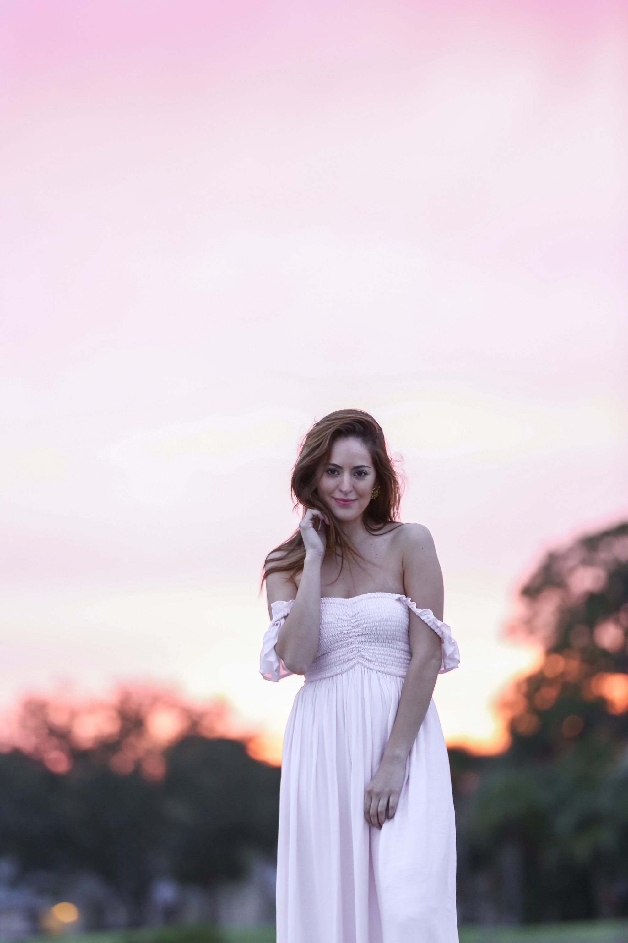 golden hour, pink magic, cotton candy skies, pink sky, plum pretty sugar honor dress in sunset