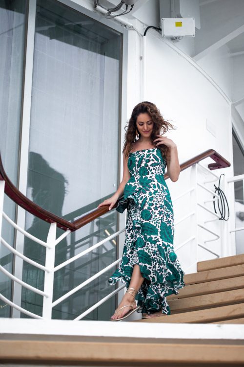 Ruffle High/Low Silk Dress J.CREW, celebrity cruises celebrity summit, what to wear on a cruise, vacation outfit ideas, resort chic dresses, feminine spring dresses, spring outfit ideas