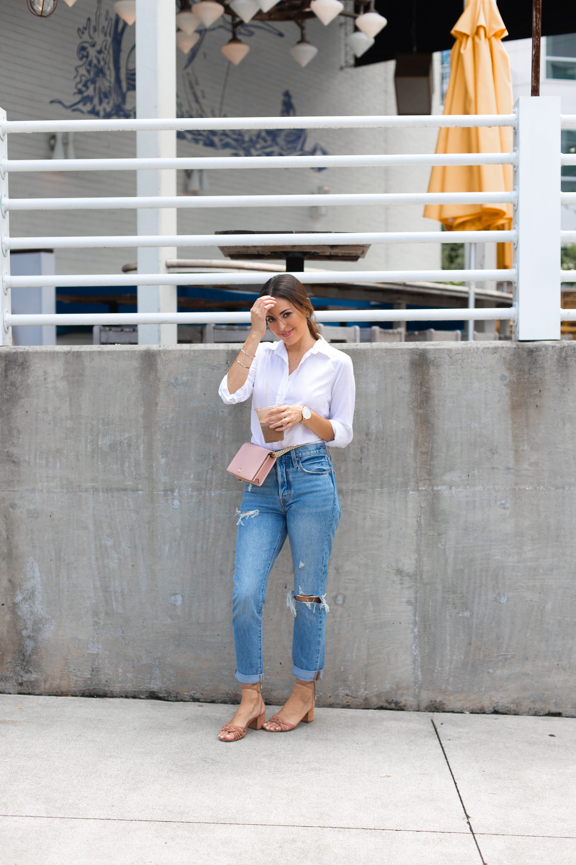 business casual, weekend style, how to style mom jeans, waist bags, belt bag, how to wear ripped jeans to work, casual style, wearing jeans to a business meeting, blogger style, pink gucci crossbody, Levi's Women's 501 Skinny Jeans Can't Touch This Blue, best jeans on amazon